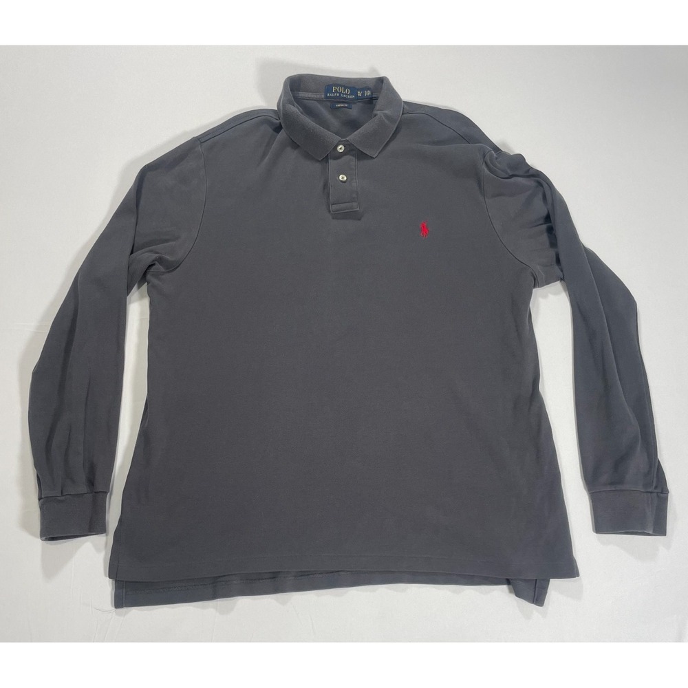 Polo Ralph Lauren‎ Polo Shirt Mens XL Gray Long Sleeve Red Pony Cotton Casual